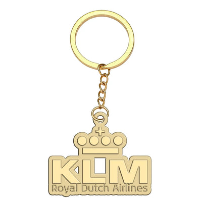 KLM Royal Dutch Airlines aviation hollow key chain in polished alloy.