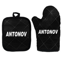 Thumbnail for Antonov & Text Kitchen Glove & Holder aviation design on durable fabric with insulated lining kitchen glove holder.