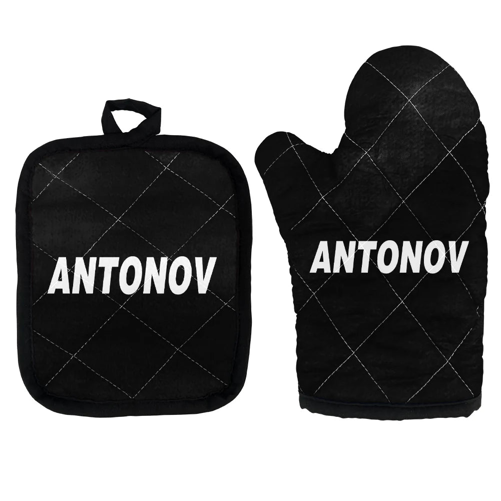 Antonov & Text Kitchen Glove & Holder aviation design on durable fabric with insulated lining kitchen glove holder.