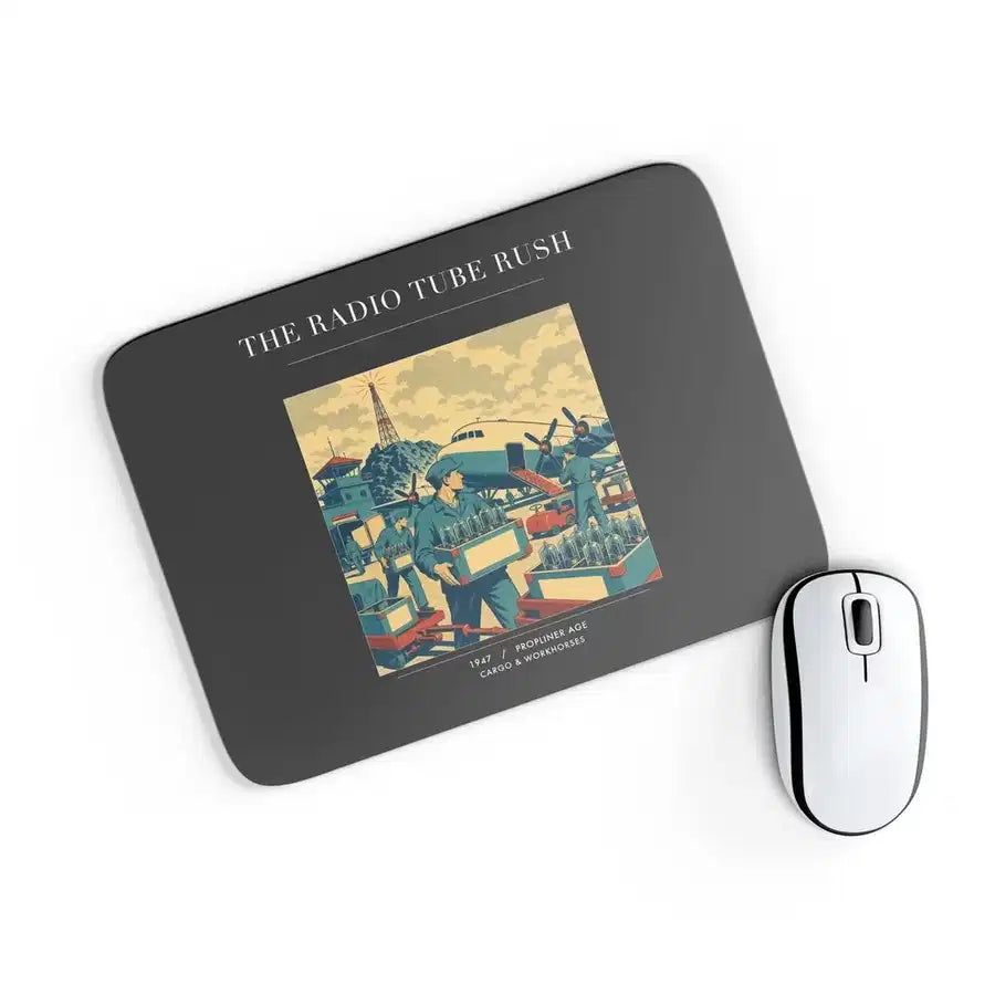 VINTAGE G4414 - The Radio Tube Rush - Designed Mouse Pads design on black rectangle