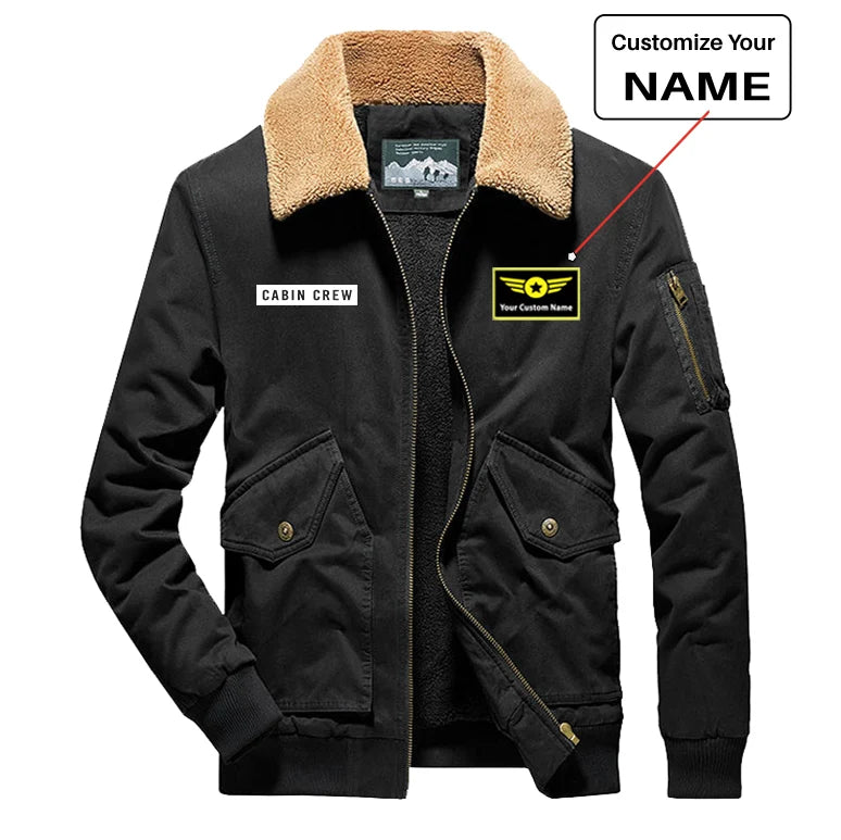 Cabin Crew Text aviation design printed on heavyweight padded shell with warm lining thick bomber jacket.
