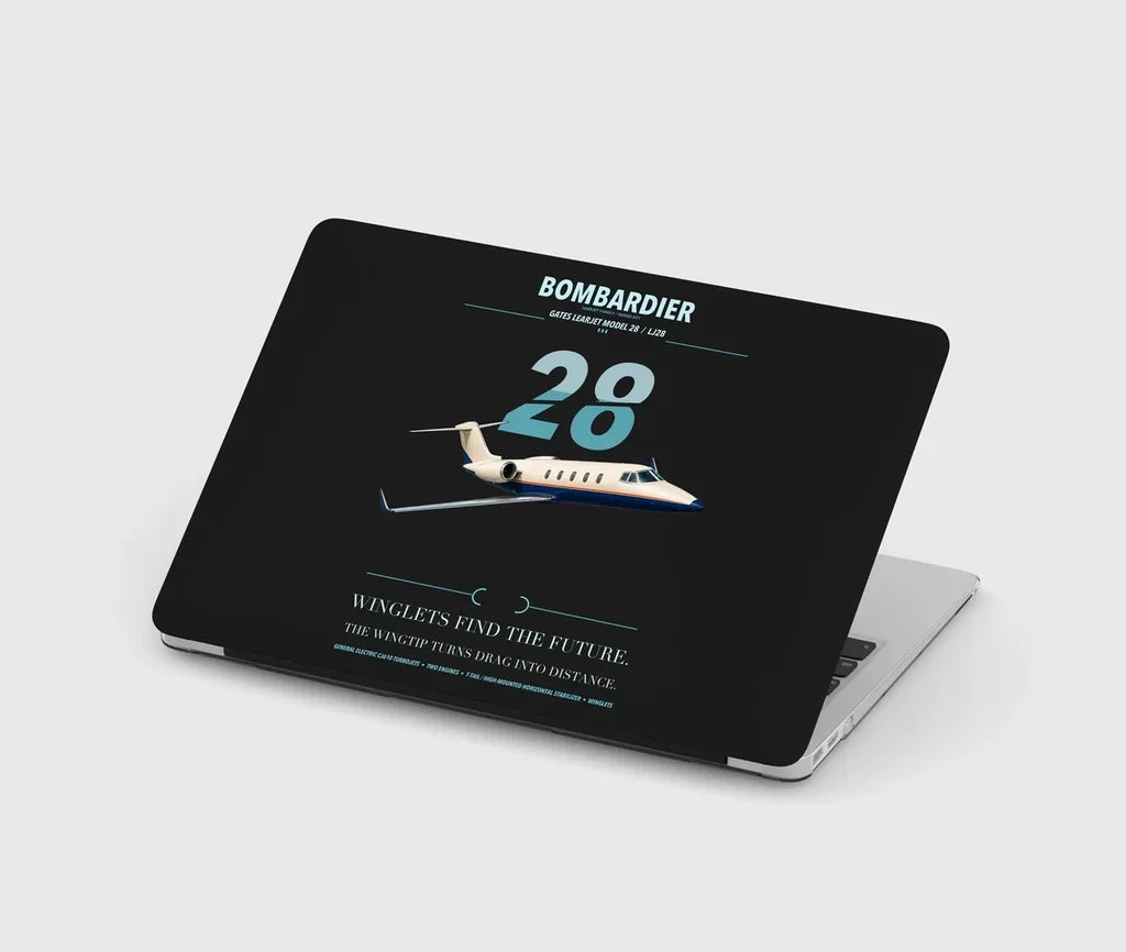 Bombardier Learjet 28 design on black MacBook case