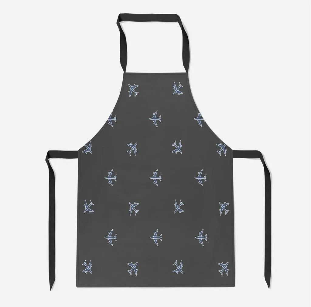 Nice Airplanes (Gray) aviation design on durable cotton blend kitchen apron.