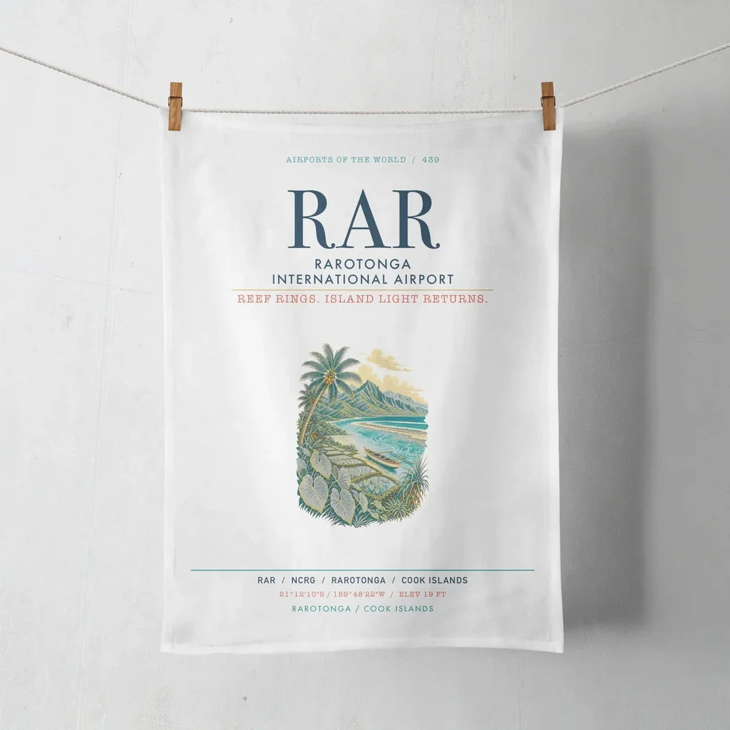 Rarotonga International Airport (RAR) design on white towel