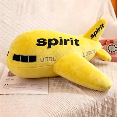 Spirit Airlines aviation design on soft polyester filling airplane-shape decorative pillow.