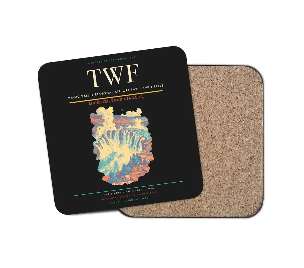 Magic Valley Regional Airport (TWF) design on black 1 piece coaster