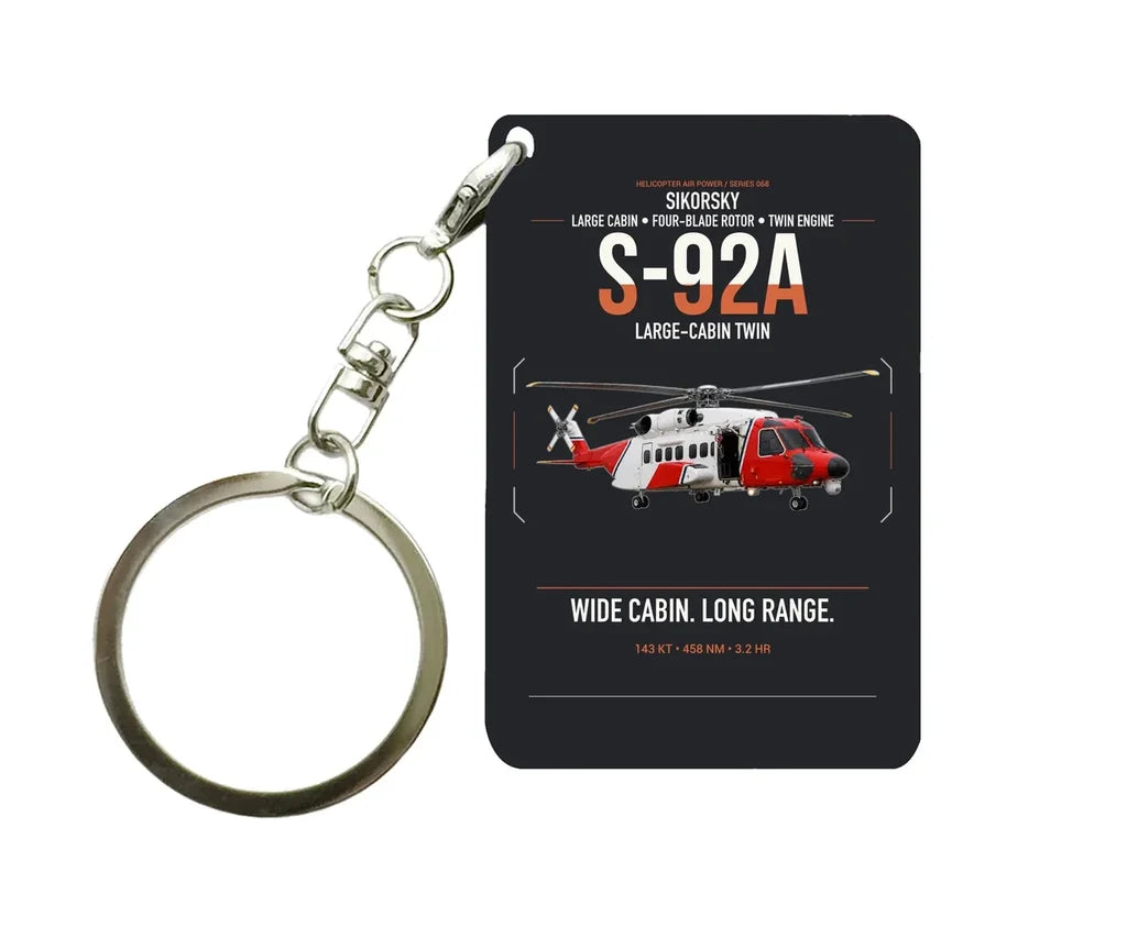 Sikorsky S-92A design on black designed key chain, double-side print
