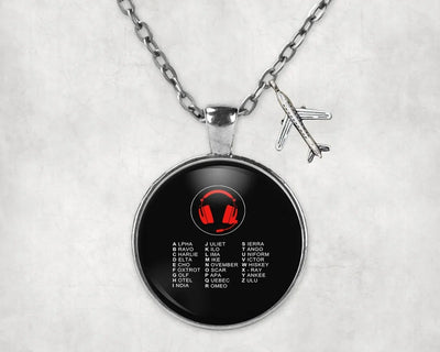 Aviation Alphabet 3 aviation-themed necklace, polished stainless steel.
