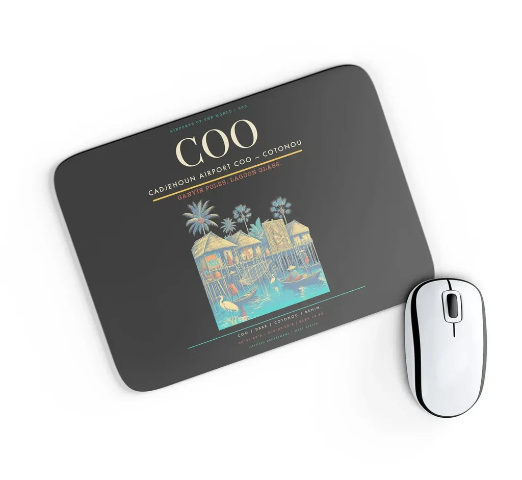 Cadjehoun Airport (COO) design on black rectangle mouse pad