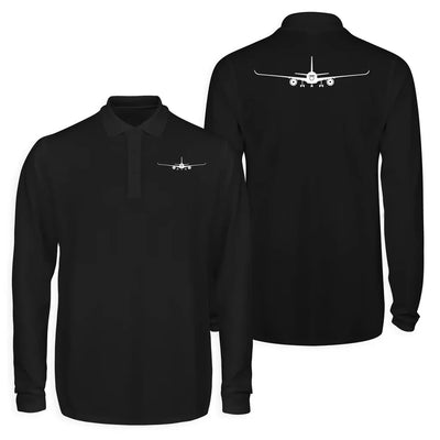 Airbus A350 Silhouette Long Sleeve Polo T-Shirts (Double-Side) aviation design printed on soft cotton long-sleeve double-side.