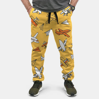 Super Drawings of Airplanes aviation design on soft cotton blend 3D-printed sweatpants.