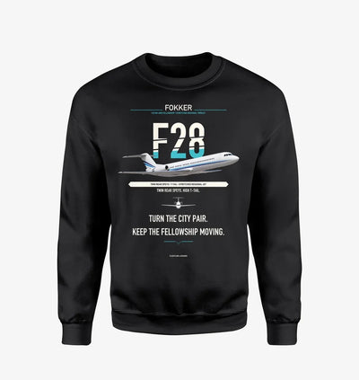 Fokker F28 Mark 4000 Fellowship design on black sweatshirt
