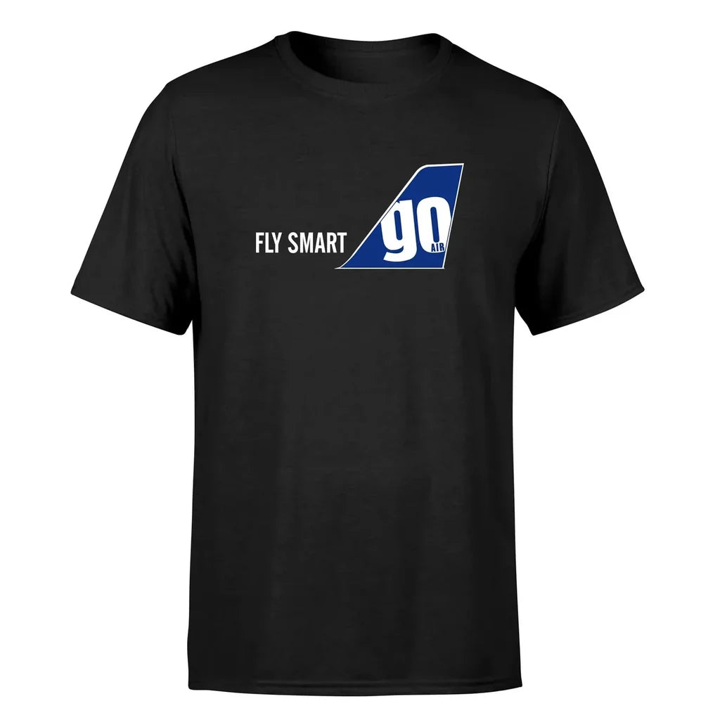 Go First logo printed on black cotton t-shirt