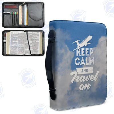 Keep Calm and Travel On aviation print PU accessories bag, PU faux leather.