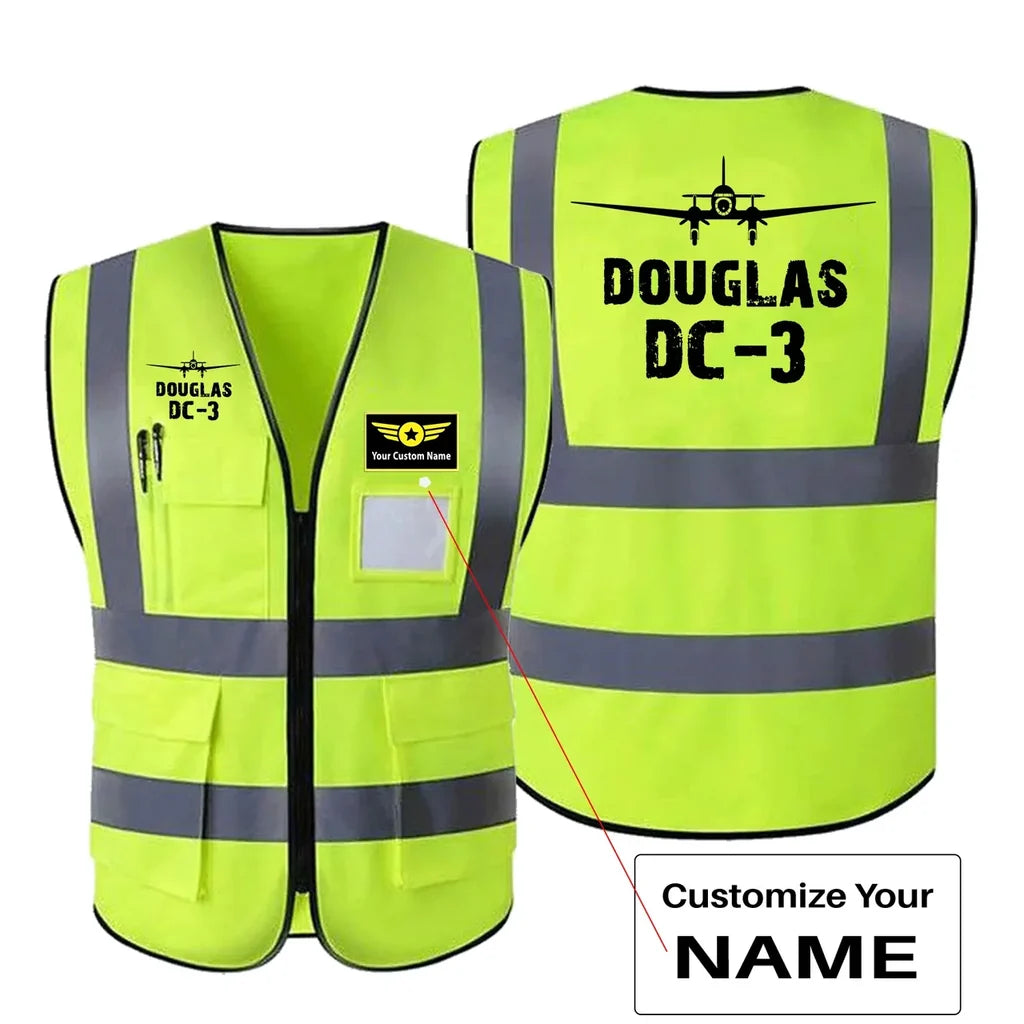 Douglas DC-3 & Plane aviation design printed on high-visibility reflective fabric reflective vest.