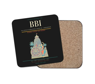 Biju Patnaik International Airport (BBI) design on black 1 piece coaster