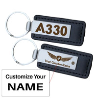 Thumbnail for Airbus A330 Flat Text aviation PU leather key chain in PU faux leather.