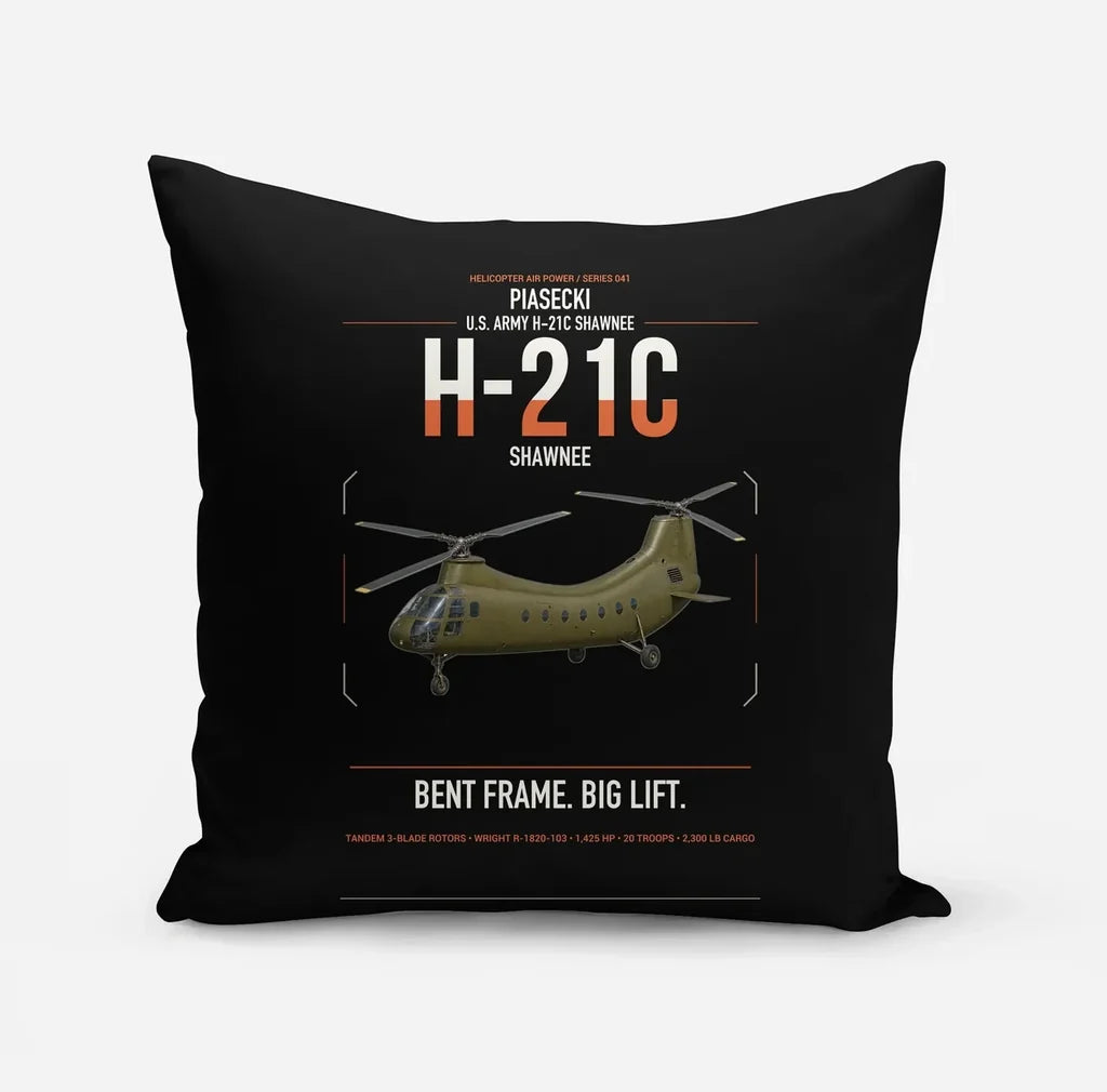 Piasecki H-21C Shawnee design on black pillow
