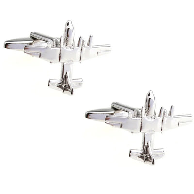 Side view of Fighter Shaped (4) aviation cuff links in polished metal, polished finish.