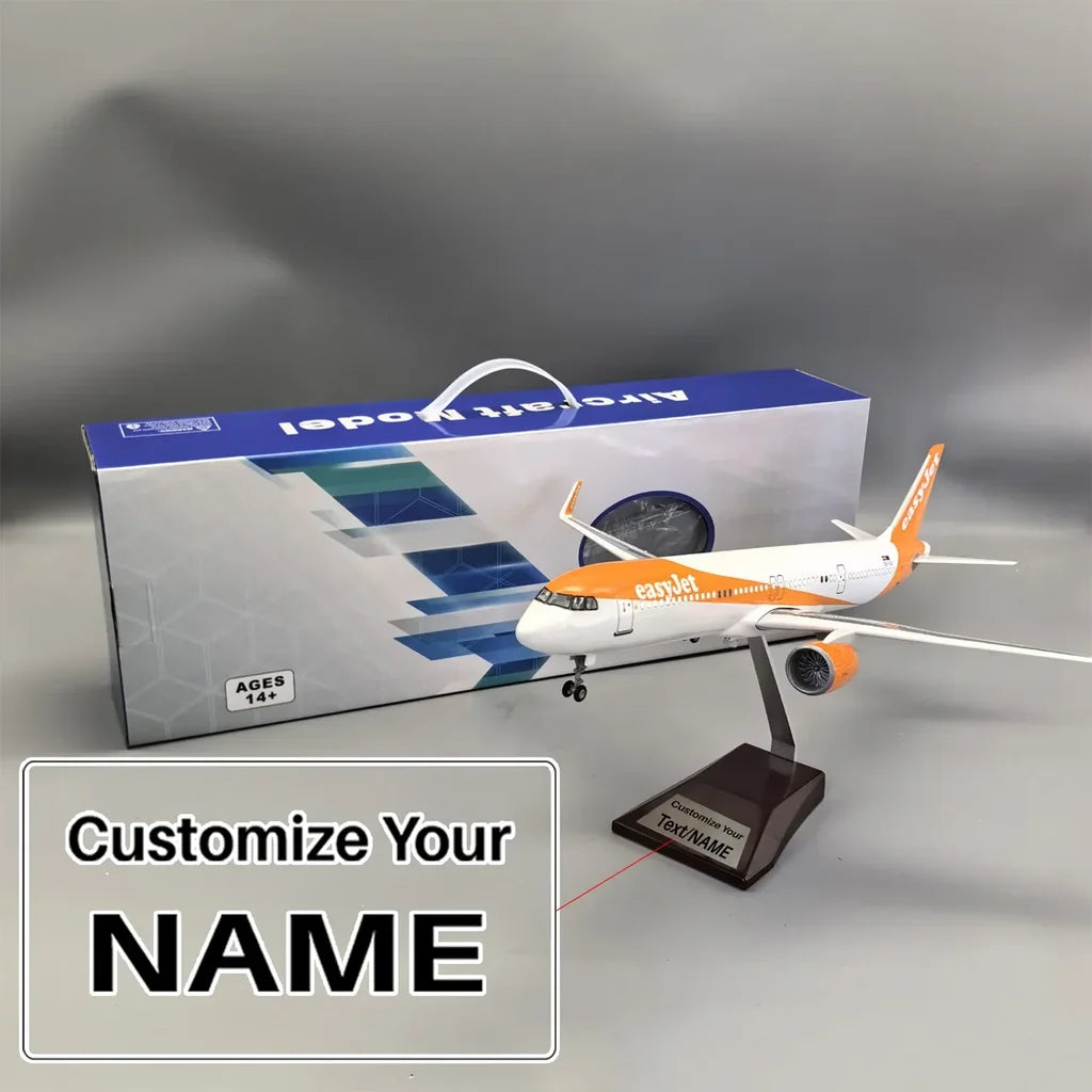 Side view of Easyjet Aircrafts Airbus A321neo Airplane Model (Special 45CM) aviation LED model airplane in diecast metal with.