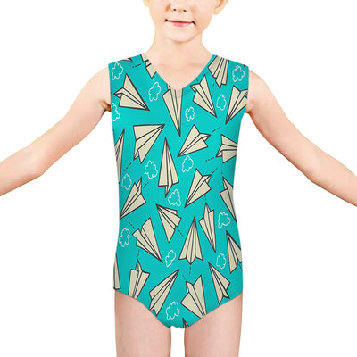 Super Cool Paper Airplanes aviation print on kids quick-dry fabric swimsuit.
