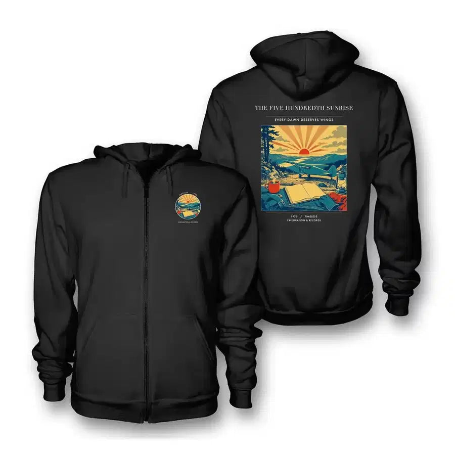 VINTAGE G4500 - The Five Hundredth Sunrise - Premium Zipped Hoodie design on black