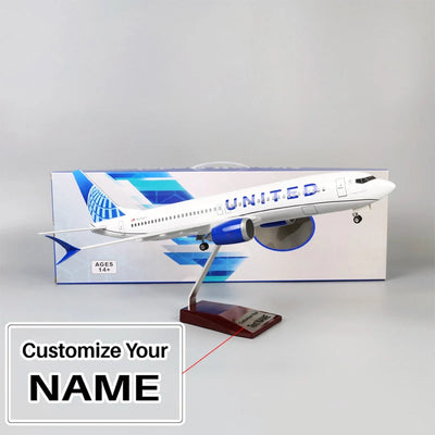 Side view of United Airlines Boeing 737-800 (MAX) Airplane Model (1/84 Scale - 47CM) aviation LED model airplane in diecast model.