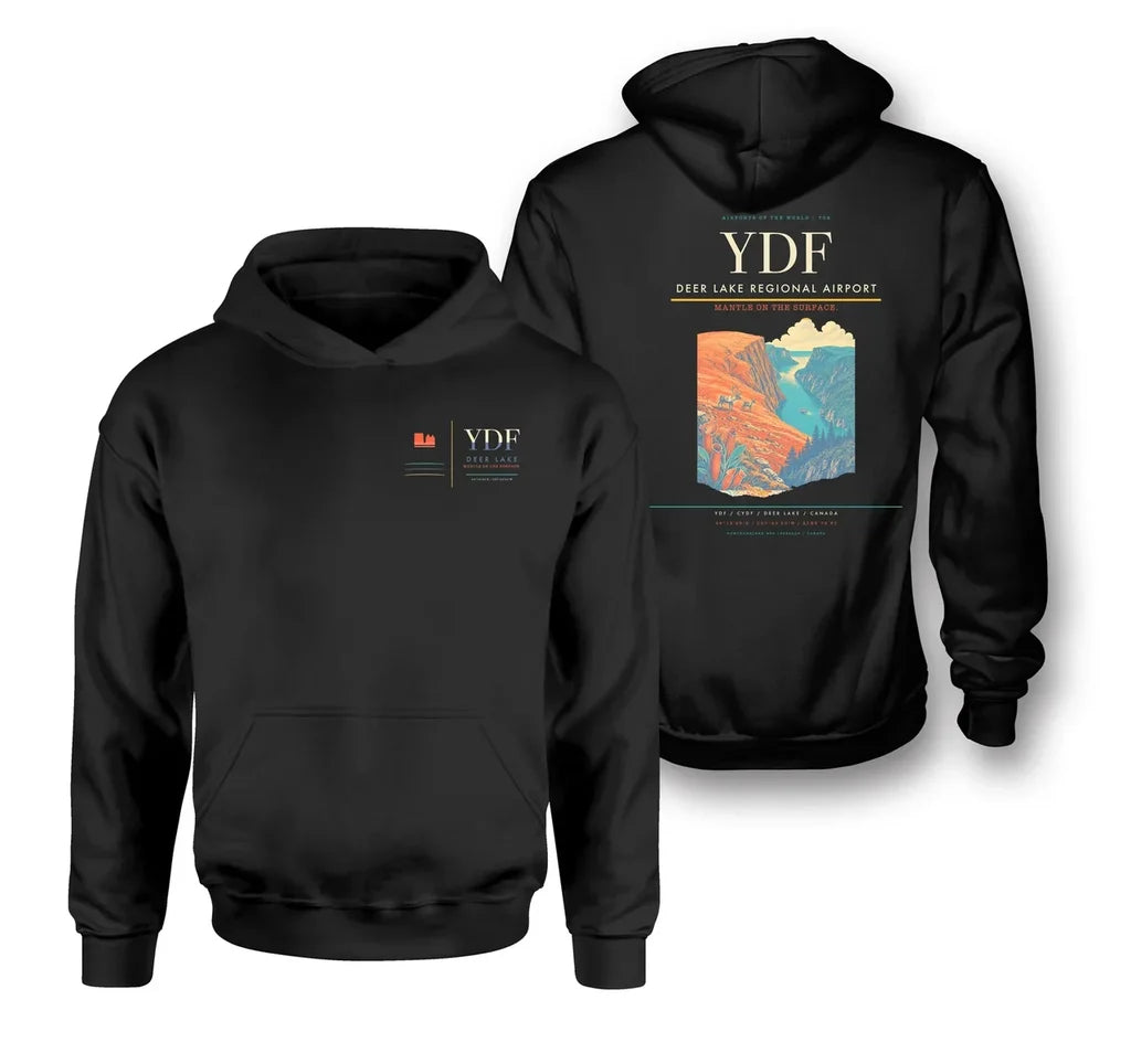 Deer Lake Regional Airport (YDF) design on black double-side hoodie