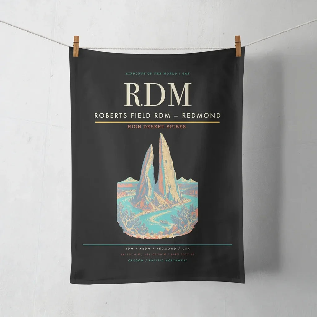 Roberts Field (RDM) design on black towel