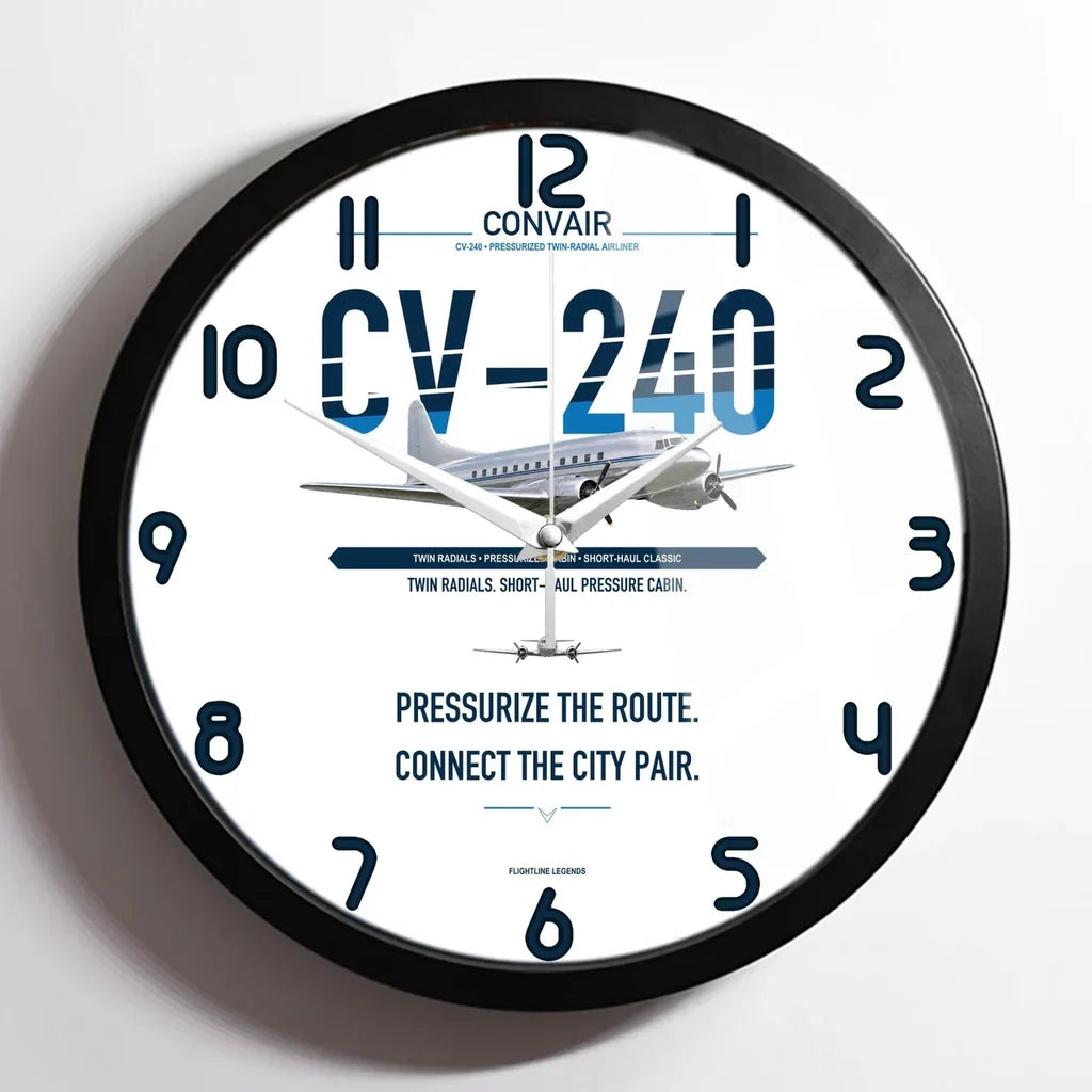 Convair CV-240 design on white framed wall clock