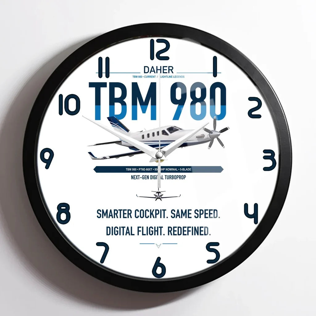 Daher TBM 980 design on white framed wall clock