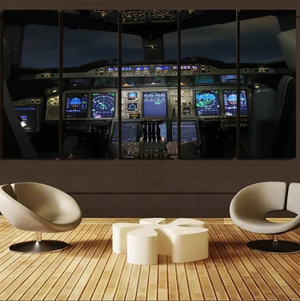Airbus A380 Cockpit canvas - 5 Pieces