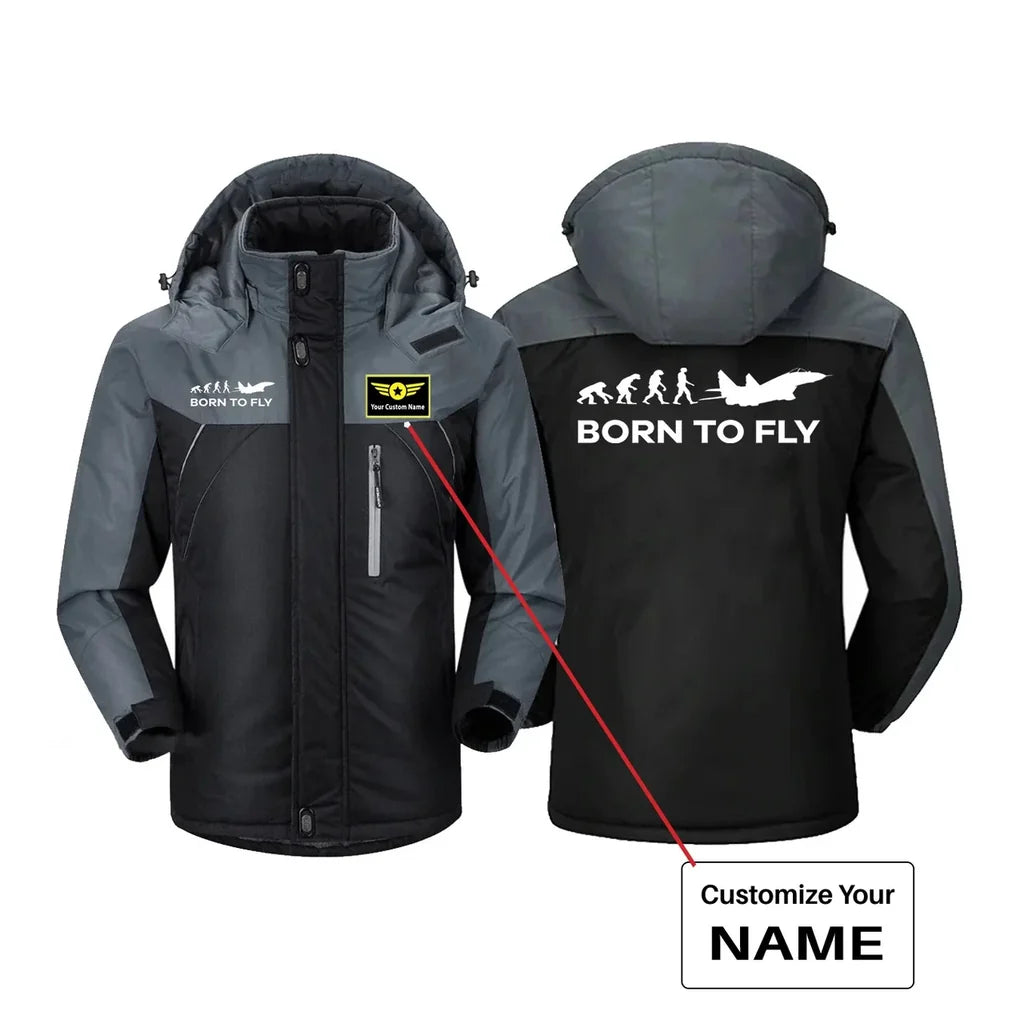 Born To Fly aviation design printed on heavyweight insulated shell thick winter jacket.