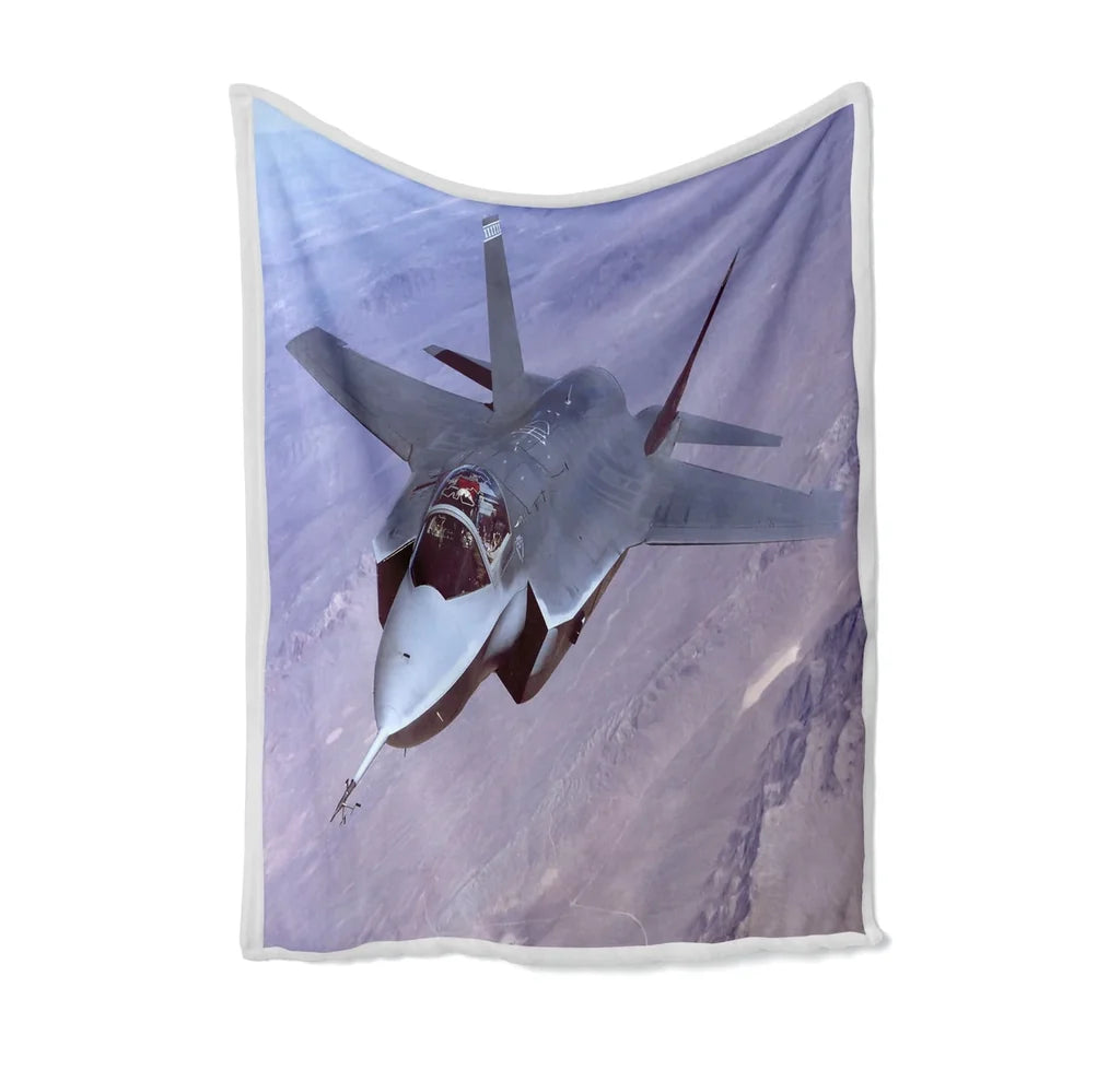 Fighter Jet 35 Captured in the Air Bed Blankets & aviation print on soft fleece blanket.