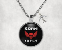 Thumbnail for Born To Fly SKELETON aviation-themed necklace, polished stainless steel.