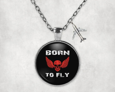 Born To Fly SKELETON aviation-themed necklace, polished stainless steel.