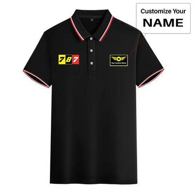Flat Colourful 787 aviation design printed on soft cotton stylish polo shirt.