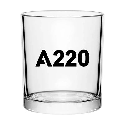 Airbus A220 Flat Text aviation design on whiskey glass, special-edition crystal cut.