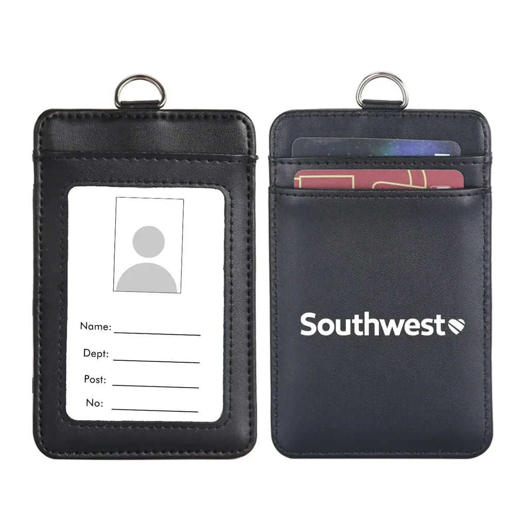 Southwest Airlines aviation design ID card holder, faux leather construction.
