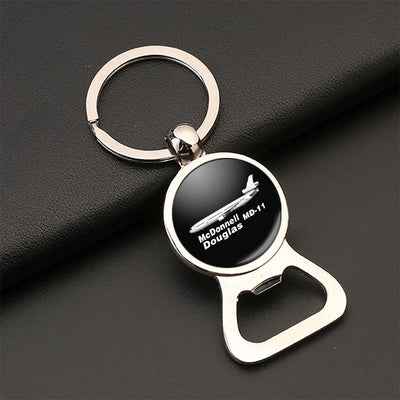 The McDonnell Douglas MD-11 Bottle Opener aviation design on bottle-opener key chain, durable metal alloy with built-in opene.
