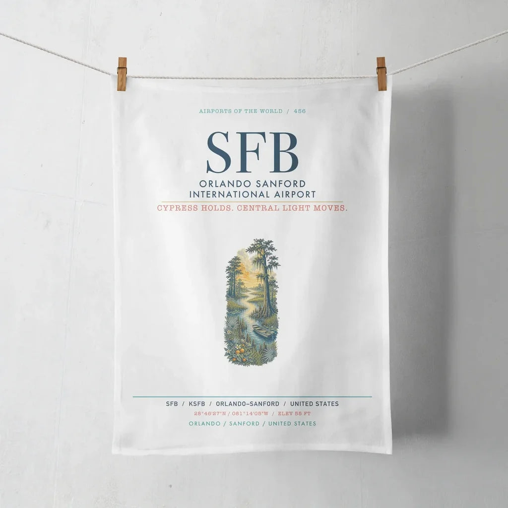 Orlando Sanford International Airport (SFB) design on white towel