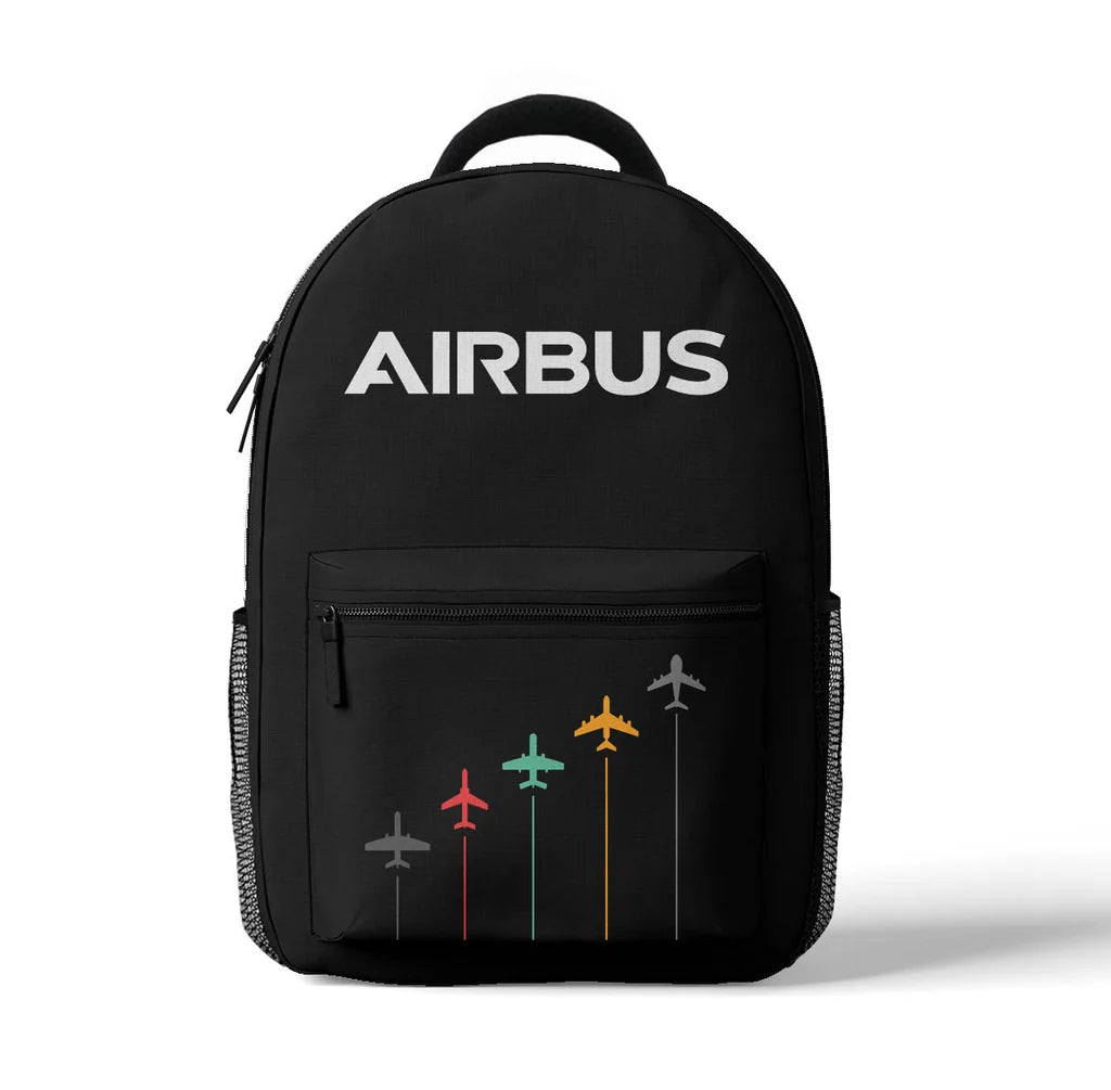 Airbus & Text aviation print backpack, durable polyester.