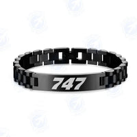 Thumbnail for Side view of Boeing 747 Flat Text aviation chain bracelet in stainless steel, polished finish.