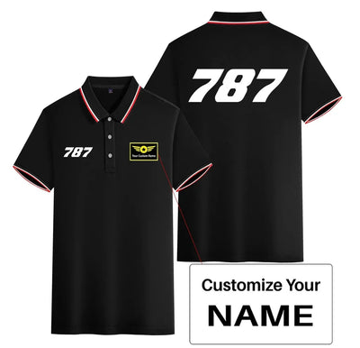 Boeing 787 Flat Text Stylish Polo T-Shirts (Double-Side) aviation design printed on soft cotton stylish double-side polo.