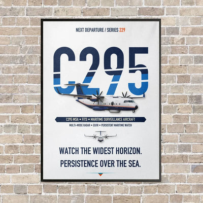 Airbus C295 Maritime Surveillance Aircraft vertical canvas print - framed - white background