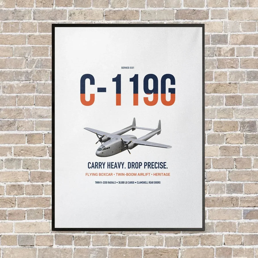 C-119G Flying Boxcar vertical canvas print - framed - white background