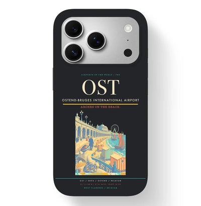 Ostend Airport (OST) design on black iPhone 17 Pro MagSafe case