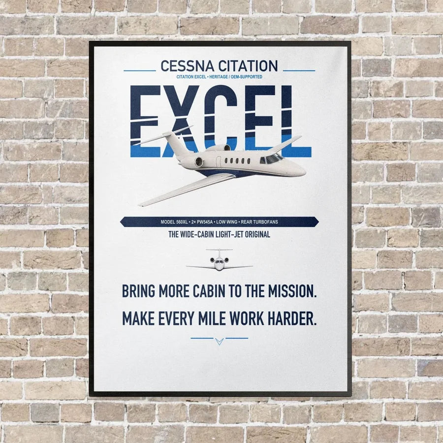 Cessna Citation Excel vertical canvas print - framed - white background