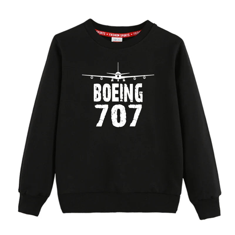 Boeing 707 & Plane "CHILDREN" aviation design printed on soft cotton blend kids' sweatshirt.