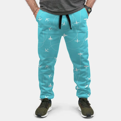 Travel The World By Plane aviation design on soft cotton blend 3D-printed sweatpants.